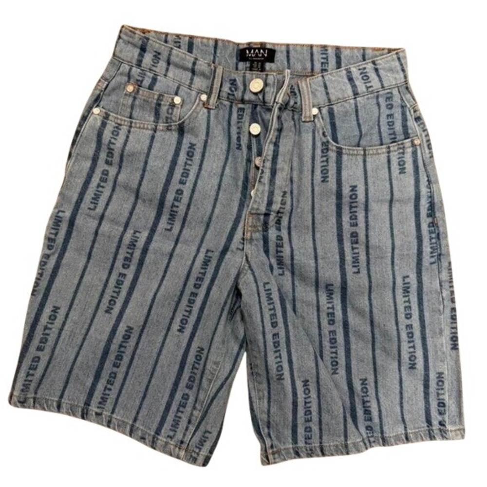 BoohooMAN Limited Edition‎ Y2K Stripe Denim Shorts Festival Streetwear Sz 30